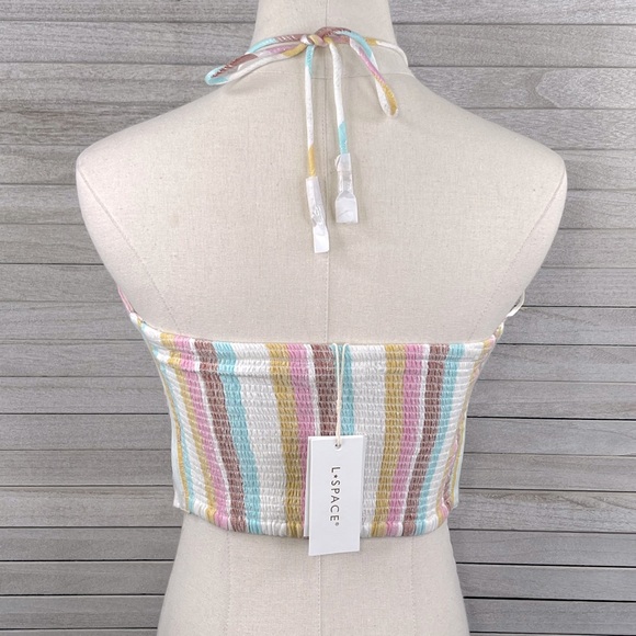 L*SPACE Blue Skies Top (Amalfi Coast) Stripe w Metallic Threading Halter-M - Picture 2 of 2